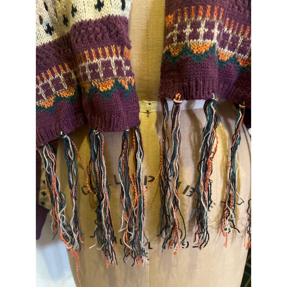 Boho Open Front Multicolor Fringe Hem Sweater Cardigan NWT Size M - Picture 3 of 12
